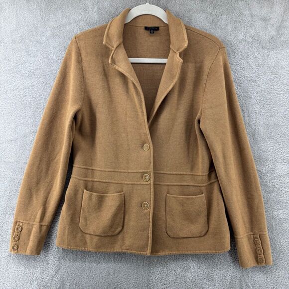 Talbots Sweater Womens M Beige Jacket Button Front Patch Pocket Collared Stretch - Picture 1 of 14